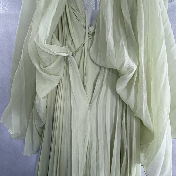 ASOS Women Maxi Dress Pleated Drape Capelet Twist Front Chiffon Sz 0 Lite Green - Picture 7 of 14